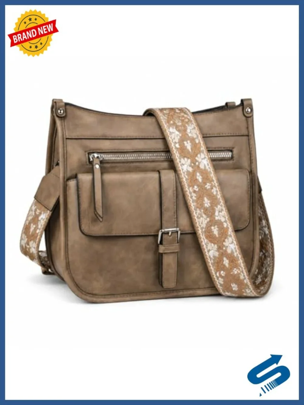 Faux Leather Crossbody Bag with 6 Pockets, Adjustable Strap, Travel & Daily Use